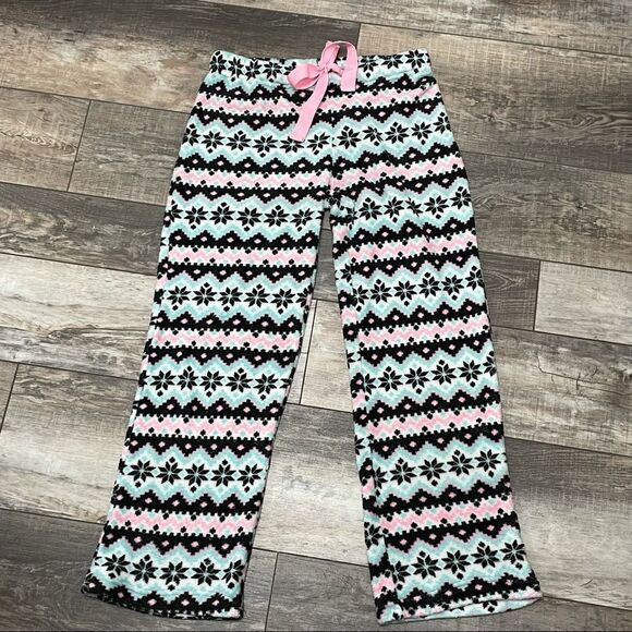 Fuzzy Pajama Pants Aqua Black White and Pink Size Medium - Picture 7 of 7